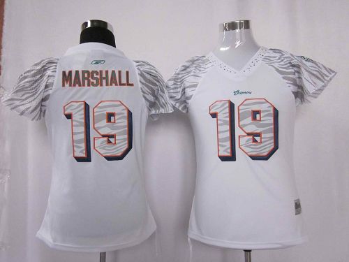 Dolphins #19 Brandon Marshall White Women's Zebra Field Flirt Stitched NFL Jersey - Click Image to Close
